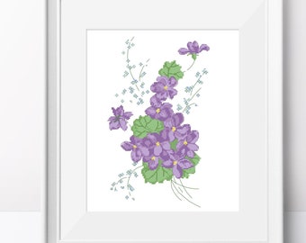 Violets and Forget-Me-Nots Cross Stitch Pattern (PDF)