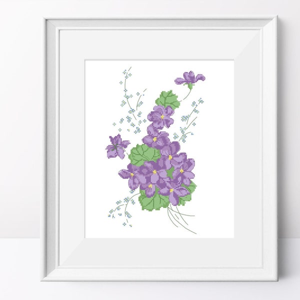 Patrón de punto de cruz de violetas y nomeolvides (PDF)