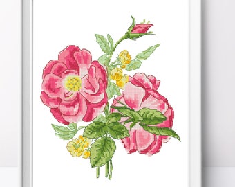Pink Roses Bouquet Cross Stitch Pattern (PDF Design)