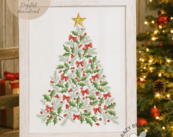 Christmas Tree Cross Stitch Pattern - Modern Holiday Design (PDF Pattern)