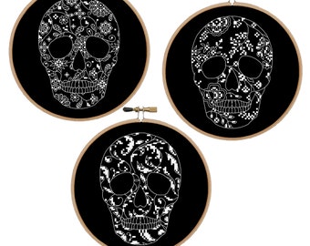 Floral Skull Cross Stitch Pattern: Halloween Sugar Skulls (PDF Pattern)
