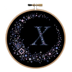 Star monogram X cross stitch pattern Letter X cross stitch design Star wreath pdf pattern Initial cross stitch Capital letter X pattern