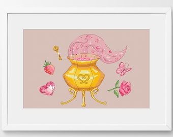 Love Potion Cross Stitch Pattern: Golden Cauldron (PDF Pattern)