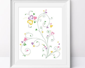 Love Tree Cross Stitch Pattern: Bright Hearts Design (PDF Pattern)
