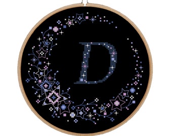 Star Monogram Letter D Cross Stitch Pattern (PDF Pattern)