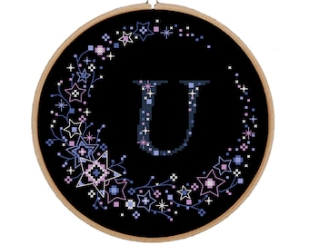 Stern Monogramm U Kreuzstichmuster: Kranz Design (PDF-Muster)