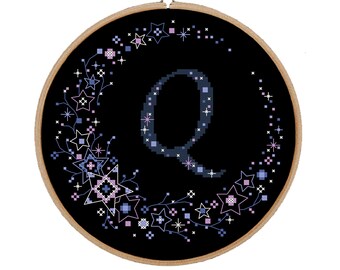 Stern-Monogramm Buchstabe Q Kreuzstichmuster (PDF-Muster)