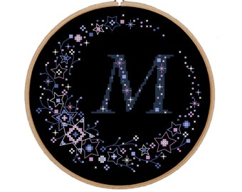 Star Monogram M Cross Stitch Pattern: Initial Letter Design (PDF Pattern)