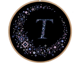 Star Monogram Letter T Cross Stitch Pattern (PDF Pattern)