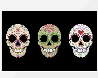 Sugar Skulls Cross Stitch Pattern: Halloween Decor (PDF Pattern)