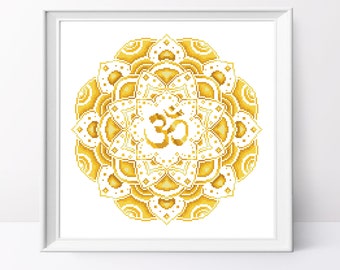 Golden Om Mandala Cross Stitch Pattern (PDF Pattern)