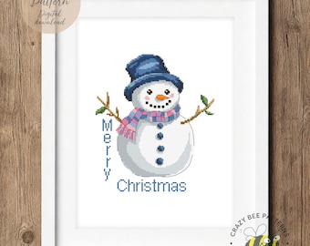 Christmas Snowman with Blue Hat Cross Stitch Pattern: Winter Holiday Design (PDF Pattern)
