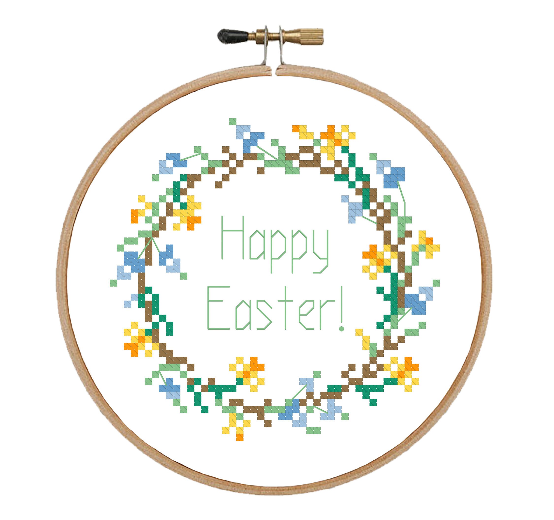 Happy Easter Floral Wreath Cross Stitch Pattern (PDF Pattern) - Etsy