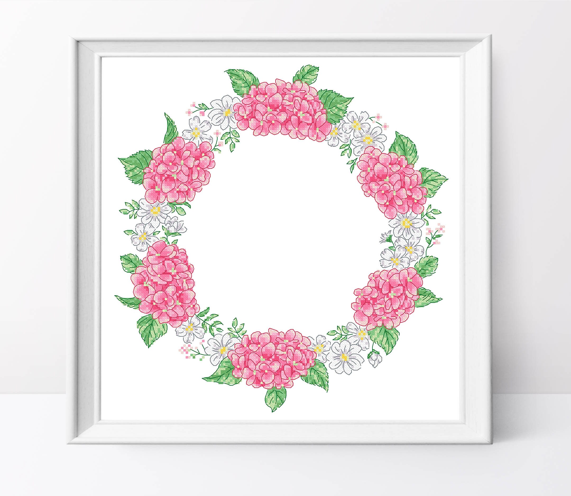 Pink Hydrangea Wreath Cross Stitch Pattern Garden Cross Stitch - Etsy