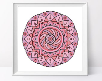 Violet Pink Mandala Cross Stitch Pattern: Geometric Design (PDF Pattern)