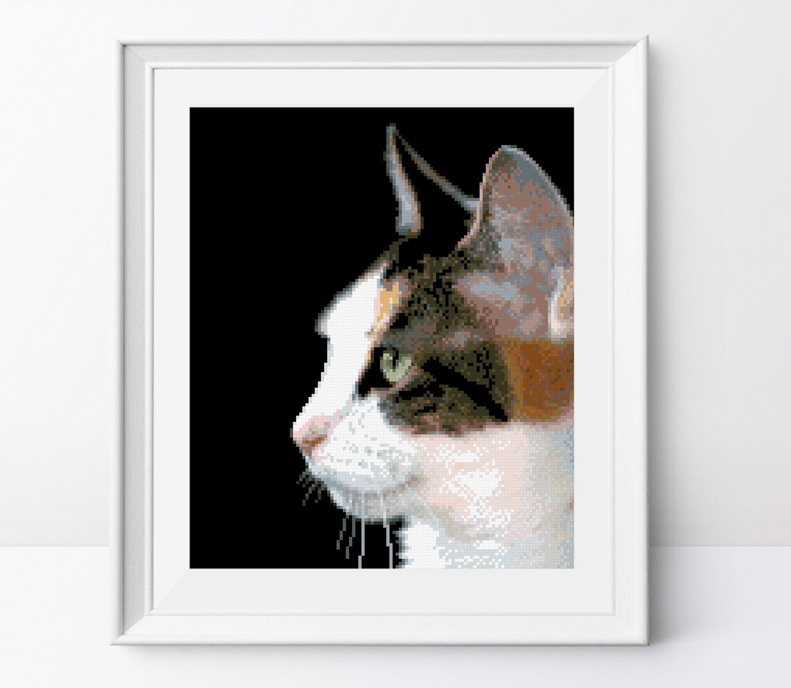 Calico Cat Cross Stitch Pattern Cat on Black Fabric Cross Etsy