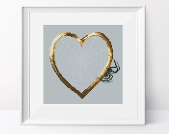 Spider Heart Cross Stitch Pattern: Halloween Love (PDF Pattern)