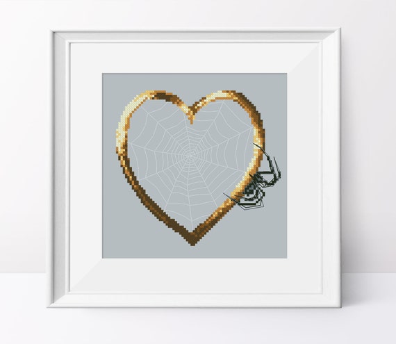 Spider Heart Cross Stitch Pattern: Halloween Love (PDF Pattern)