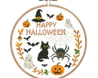Halloween Sampler Cross Stitch Pattern: Modern Spooky Decor (PDF Pattern)