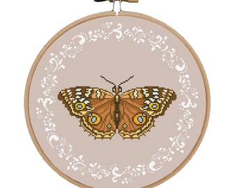 Vintage Brown Butterfly Cross Stitch Pattern: Insect Art (PDF Pattern)
