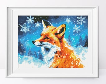 Winter Fox and Snowflakes Cross Stitch Pattern (PDF Pattern)
