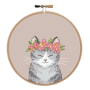 Cute gray cat cross stitch pattern Animal cross stitch design Gray cat pdf pattern Pet cross stitch pattern Cat lover gift Modern xstitch