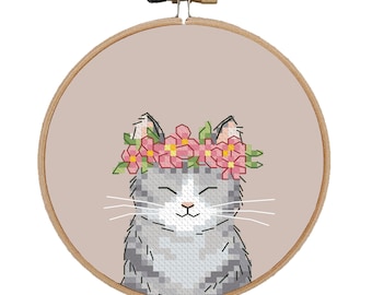 Cute gray cat cross stitch pattern Animal cross stitch design Gray cat pdf pattern Pet cross stitch pattern Cat lover gift Modern xstitch