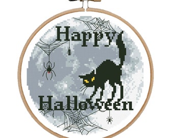 Halloween Cat Cross Stitch Pattern: Spider Web Decor (PDF Pattern)