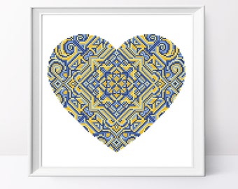 Geometrisches Herz Kreuzstich-Muster: Folk Ornament Design (PDF-Muster)