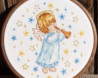 Little Angel #1 cross stitch pattern Christmas cross stitch design Angel among stars pdf pattern Christmas Angel cross stitch Christmas gift