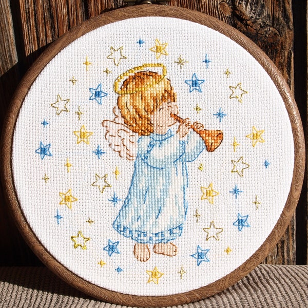 Little Angel #1 cross stitch pattern Christmas cross stitch design Angel among stars pdf pattern Christmas Angel cross stitch Christmas gift