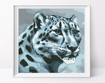 Patrón de punto de cruz de leopardo de las nieves: diseño animal (patrón en PDF)