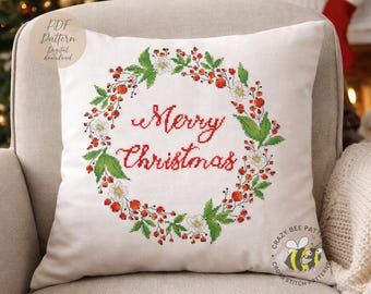 Weihnachtskranz Kreuzstichmuster - Winter Kreuzstich Design (PDF-Muster)