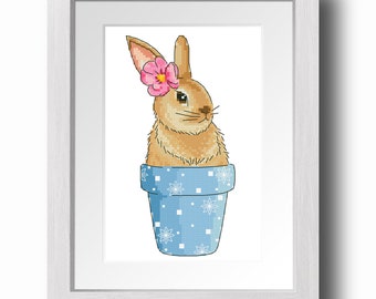 Bunny with Flower Cross Stitch Pattern, Easter Nursery Decor (PDF Pattern)