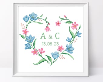 Blumenherz Hochzeit Sampler Kreuzstichmuster PDF Muster