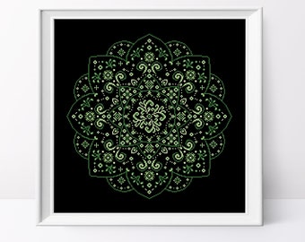 Grünes Blumen Blumen-Mandala Kreuzstich-Muster: Geometrisches Design (PDF-Muster)
