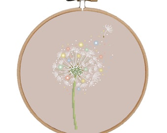 Magical Dandelion cross stitch pattern Flower cross stitch design Dandelion pdf pattern Summer cross stitch design Modern cross stitch