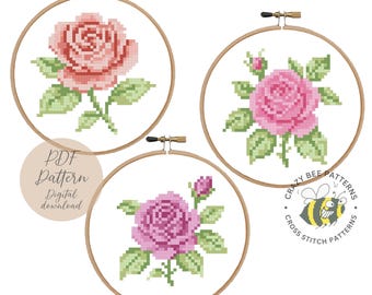 Delicate Roses Cross Stitch Pattern: Easy Floral Design (PDF Pattern)