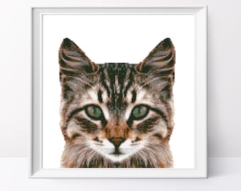 Gray Tabby Cat Portrait Cross Stitch Pattern (PDF)