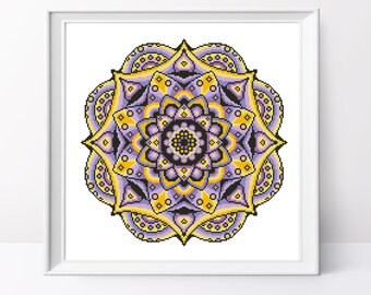 Violet Gelb Mandala Kreuzstich-Muster: Geometrische Kunst (PDF-Muster)