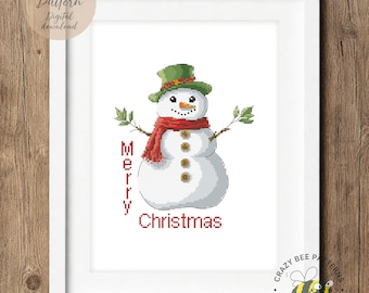 Christmas Snowman with Green Hat Cross Stitch Pattern: Winter Holiday Design  (PDF Pattern)