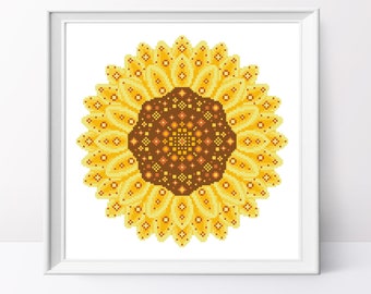 Sunflower mandala cross stitch pattern Geometric design Flower mandala cross stitch Geometric sunflower pdf pattern Modern cross stitch