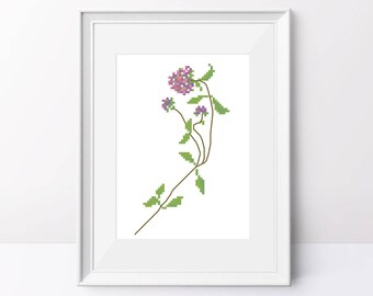 Wild Thyme Cross Stitch Pattern: Beginner Botanical Design (PDF Pattern)