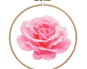 Kruissteekpatroon roze roos: modern bloemdessin (pdf-patroon)