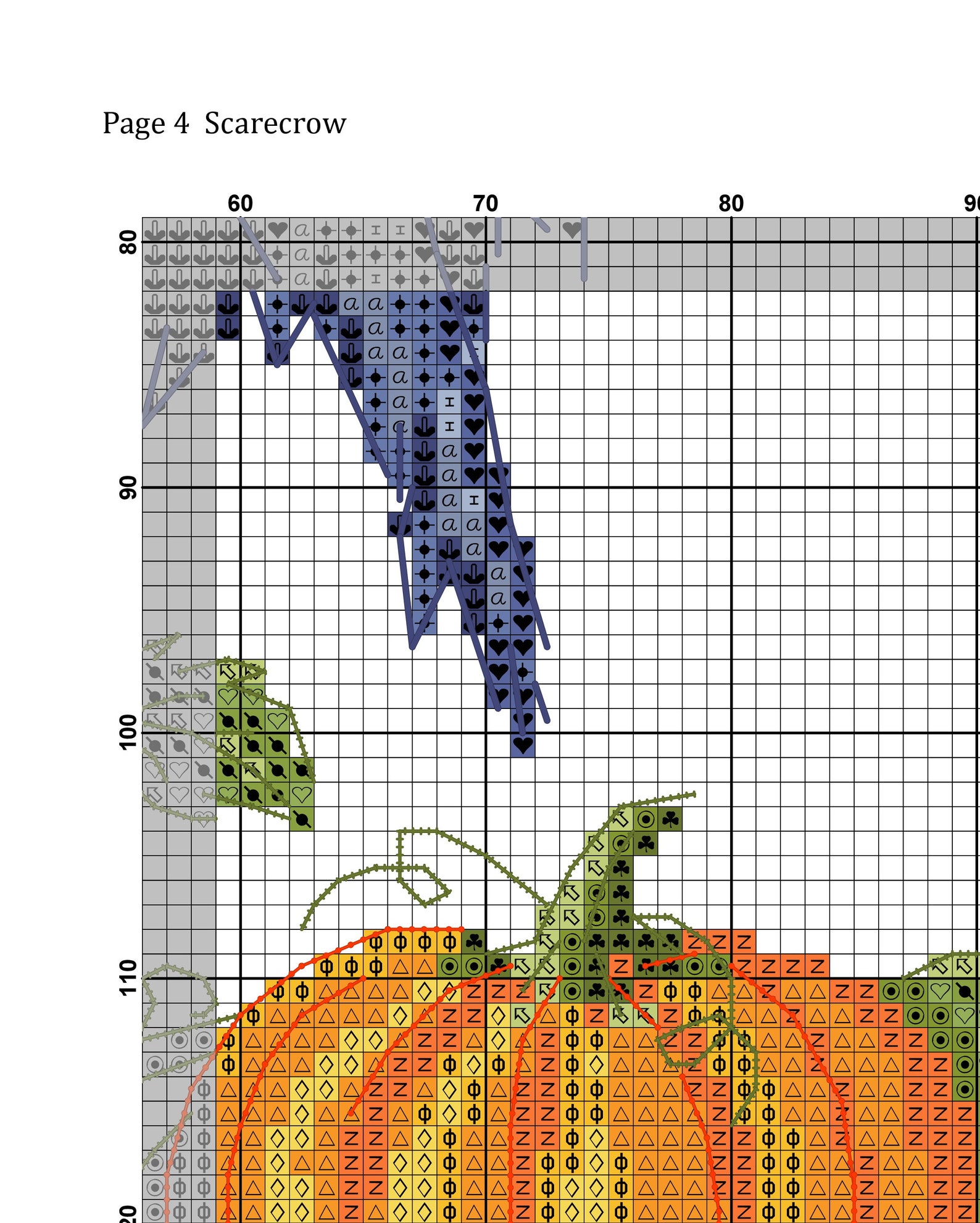Scarecrow Cross Stitch Pattern Scarecrow With Pumpkins Pdf Etsy