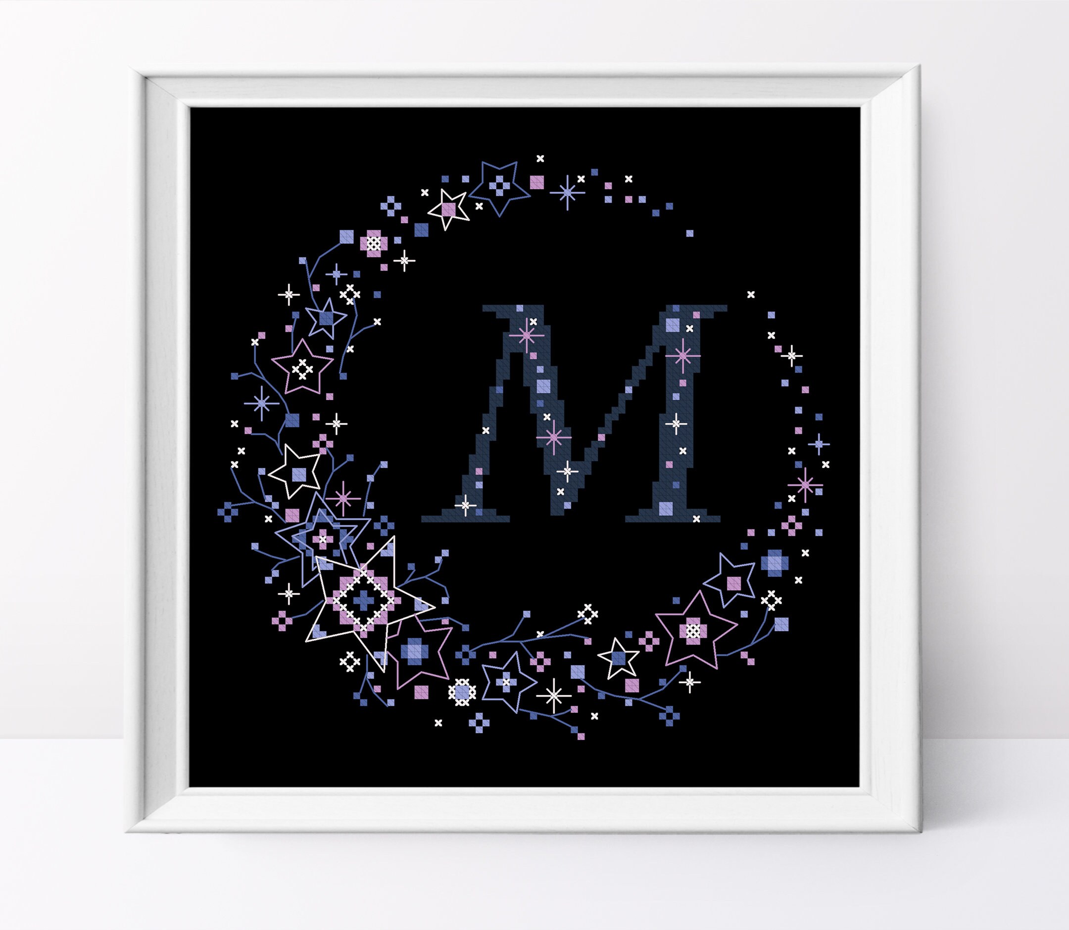 Star Monogram M Cross Stitch Pattern Letter M Cross Stitch Etsy