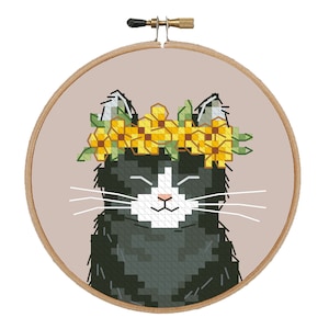 Cute black cat cross stitch pattern Animal cross stitch design Black cat pdf pattern Pet cross stitch Cat lover gift Modern cross stitch
