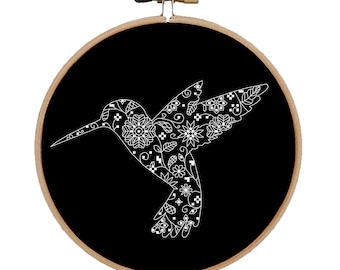 Lace hummingbird cross stitch pattern Hummingbird cross stitch design Hummingbird silhouette pdf pattern Bird lover gift One color design