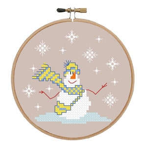 Snowman and Snowflakes Cross Stitch Pattern: Winter Christmas Design (PDF Pattern)