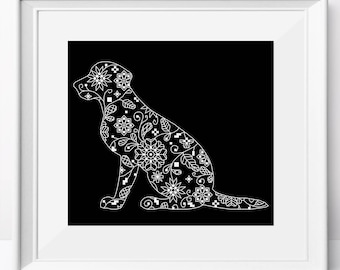 Patrón de punto de cruz de silueta de perro de encaje floral Diseño de punto de cruz de mascota Patrón de perro de encaje pdf Regalo amante de mascotas Diseño de perro Punto de cruz animal